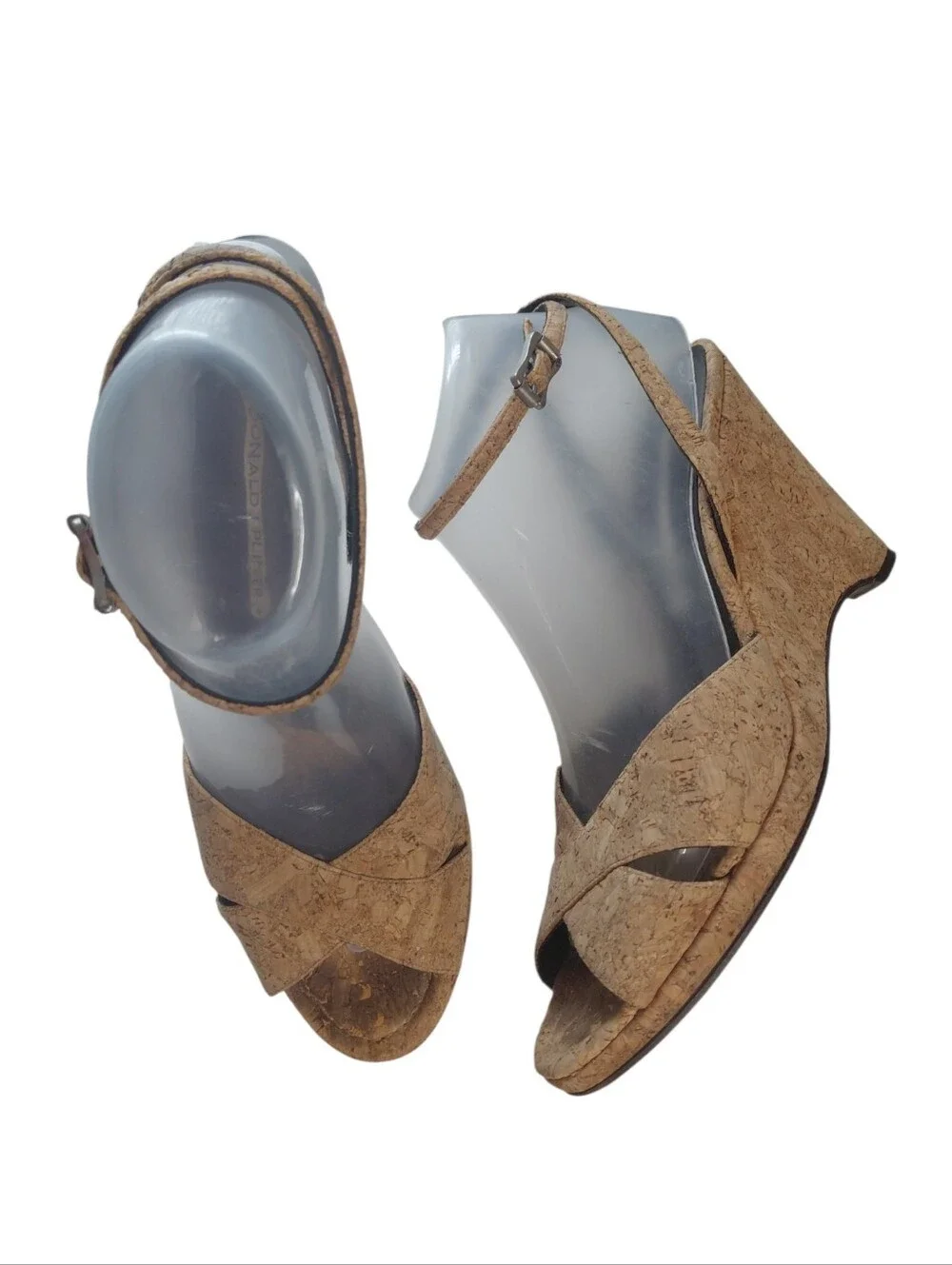 Donald J. Pliner Cork Wedge Sandals Natural Tan Ankle Strap Size 8.5